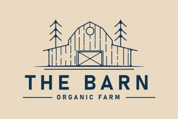 Barn and Tree Line Art Logo, Icon Review
