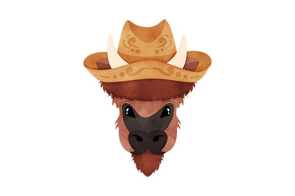 Bison Wearing a Cowboy Hat - Watercolor