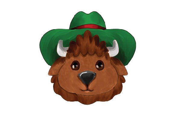 Cute Bison with a Cowboy Hat - Watercolor